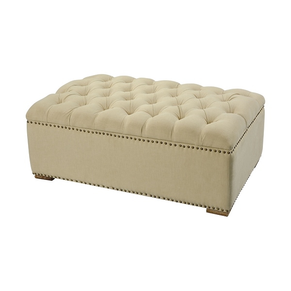 41" Brown and Beige Fabric Tufted Pattern Rectangular O'Hara Bench in Solid Wood Stand - N/A