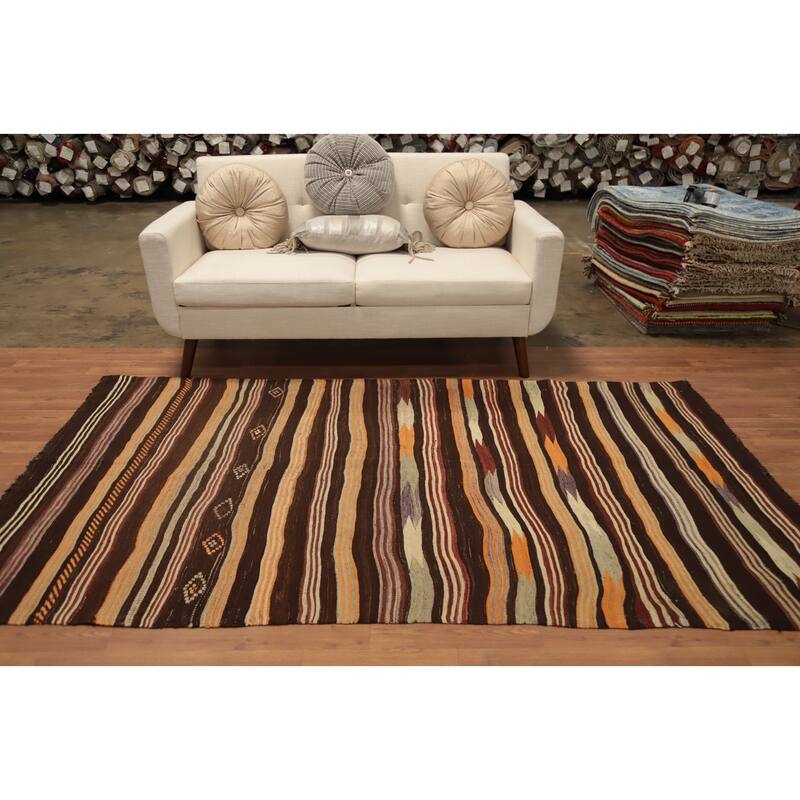 Hand Woven Oriental 100% Wool Carpet Southwestern Tribal Brown Kilim Area Rug - 7' 11'' X 4' 9''