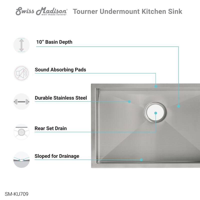 Tourner 27 x 19 Stainless Steel, Single Basin, Undermount Kitchen Sink
