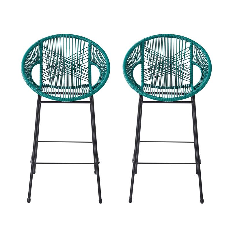 Roomfitters Ferrara Outdoor Faux Wicker Barstools with Metal Frame, Modern Patio Seating, Set of 2