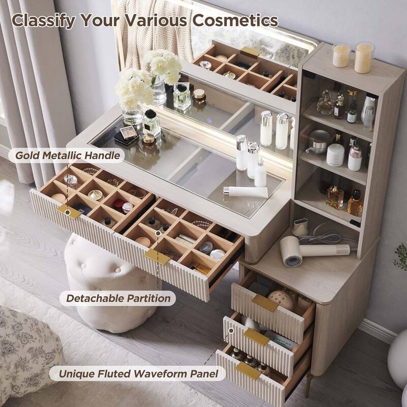 Modern Makeup Vanity Desk with HD Lighted Mirror, Dressing Table