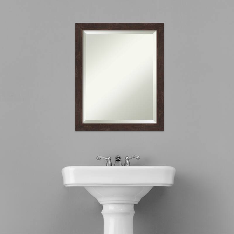 Beveled Wood Bathroom Wall Mirror - Fresco Dark Walnut Frame