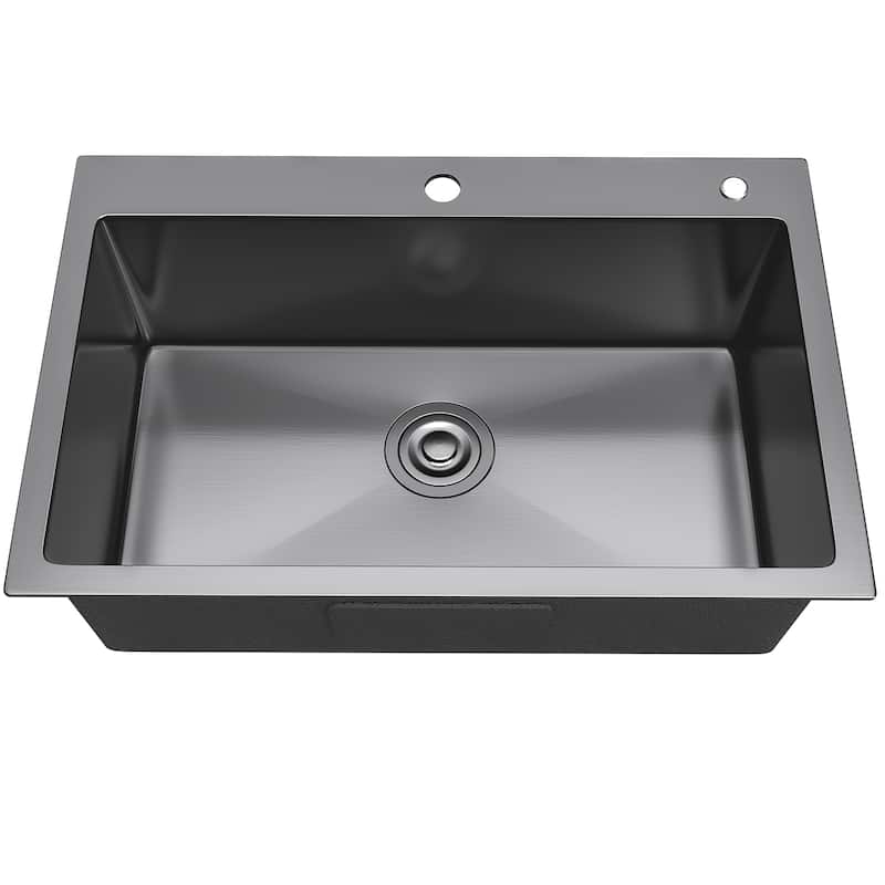 33 Inch Drop In Kitchen Sink Top mount Stainless Steel Black Sink w/Sink Protector Single Bowl Drop-in Sink for Workstation