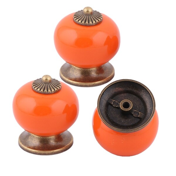 Family Ceramic Round Furniture Cupboard Drawer Pull Knob Handle Grip Orange 3pcs