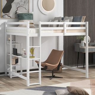 Full Size Loft Bed with Built-In Desk and Shelves