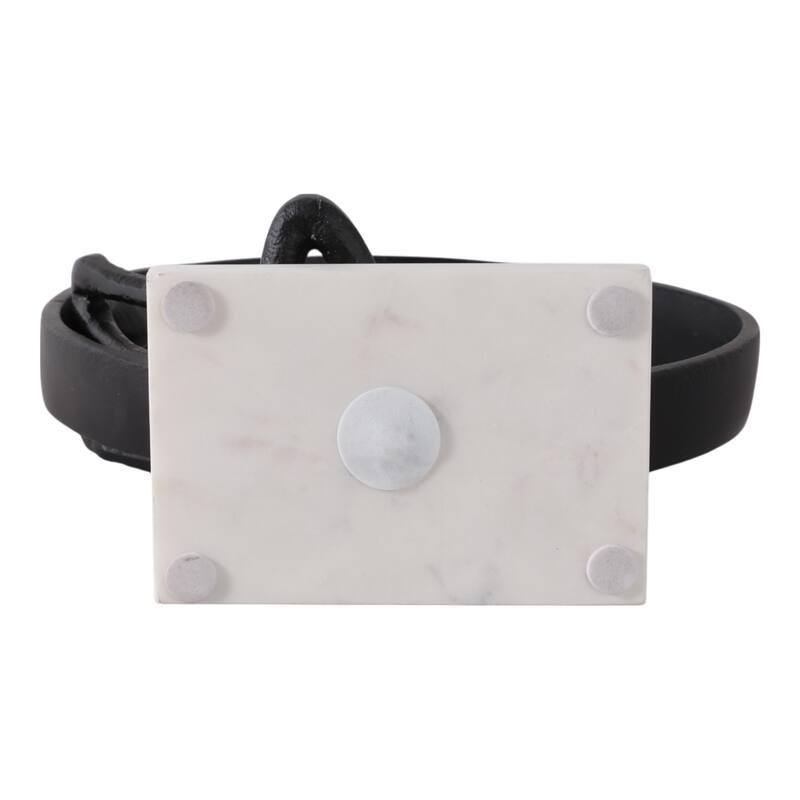 Metal Marble Sculpture Human Figure in Circular Frame - 11" Black - 9.75" x 4.75" x 11"