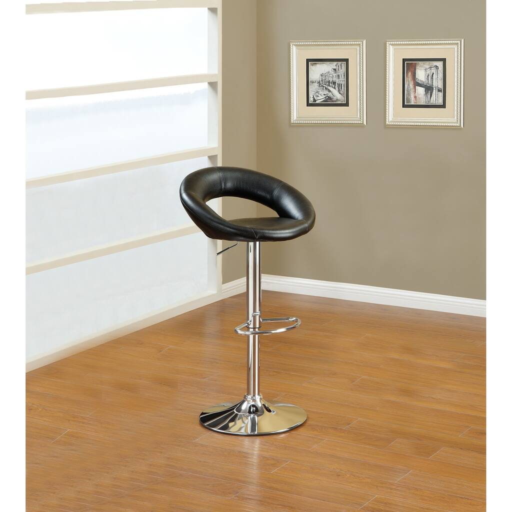 Black Faux Leather Stool Adjustable Height Chairs Set Of 2 Chair Swivel Design Chrome Base Pvc Dining Furniture