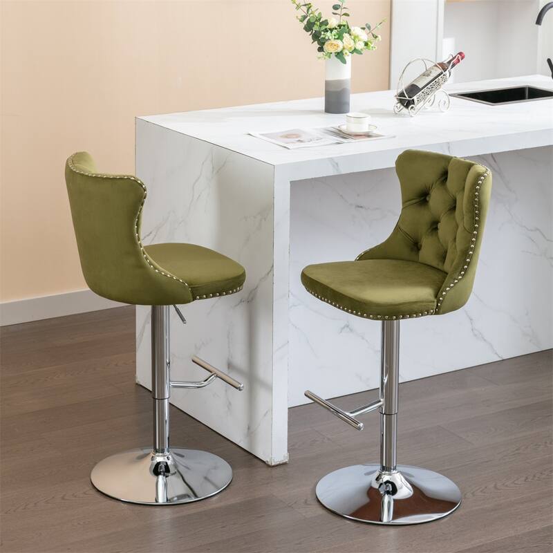 2 Piece Adjustable Swivel Velvet Upholstered Barstool with Chrome Base