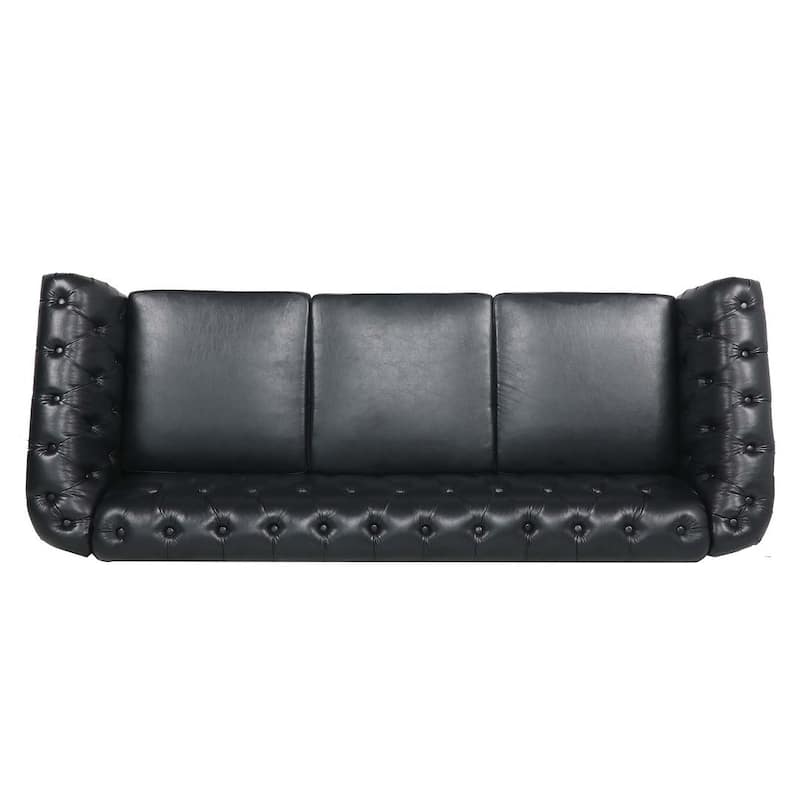 84.65" Chesterfield Tufted Faux Leather Sofa with Rolled Arms