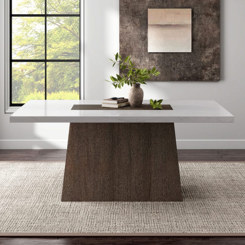 Furniture of America Evangeline Modern Dark Walnut 70-inch Genuine Marble Top Dining Table - Dark Walnut