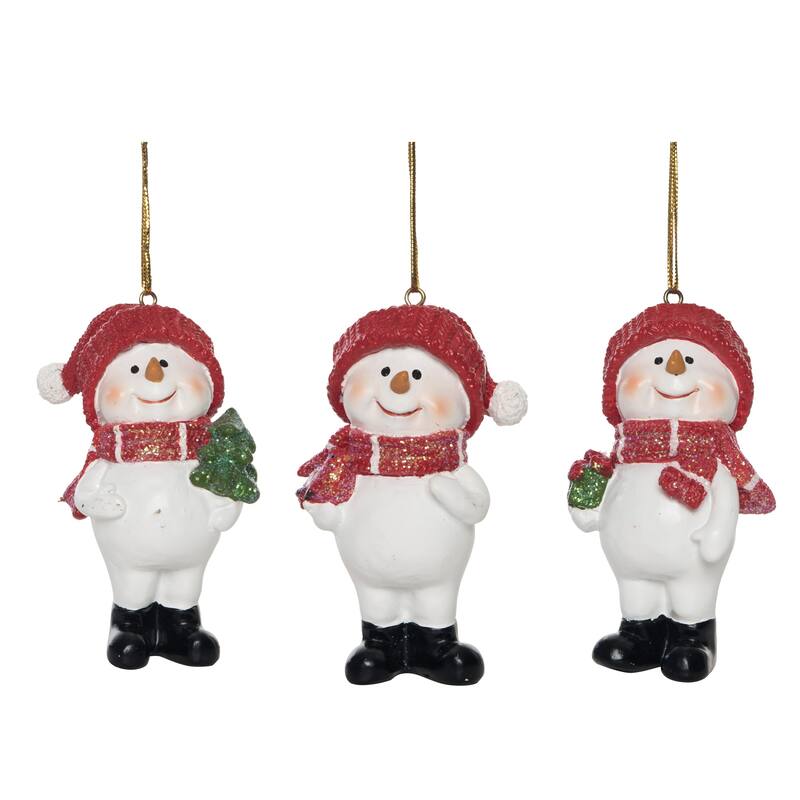 Transpac Resin Cutie Knit Hat Snowman Ornament Set of 3 Christmas Home Decorations
