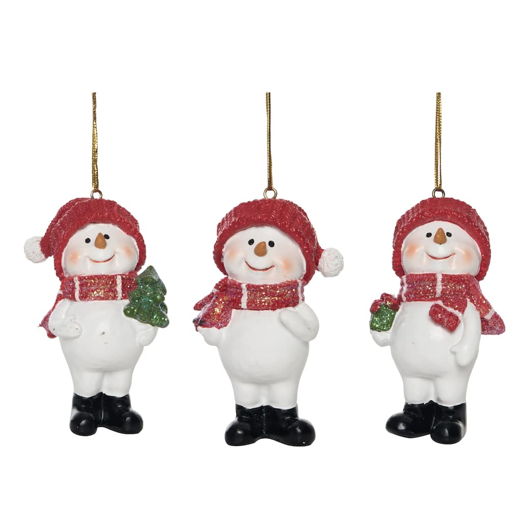 Transpac Resin Cutie Knit Hat Snowman Ornament Set of 3 Christmas Home Decorations