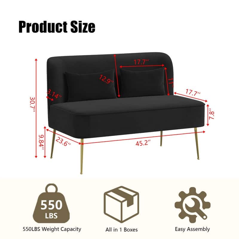 Velvet Upholstered Metal Legs Loveseat