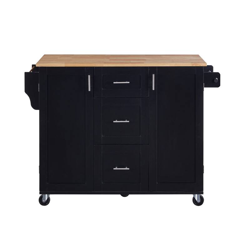 Rubberwood Kitchen Cart with Internal Storage Rack, Spice Rack, 2 Slide-Out Shelf, and 3 Drawer