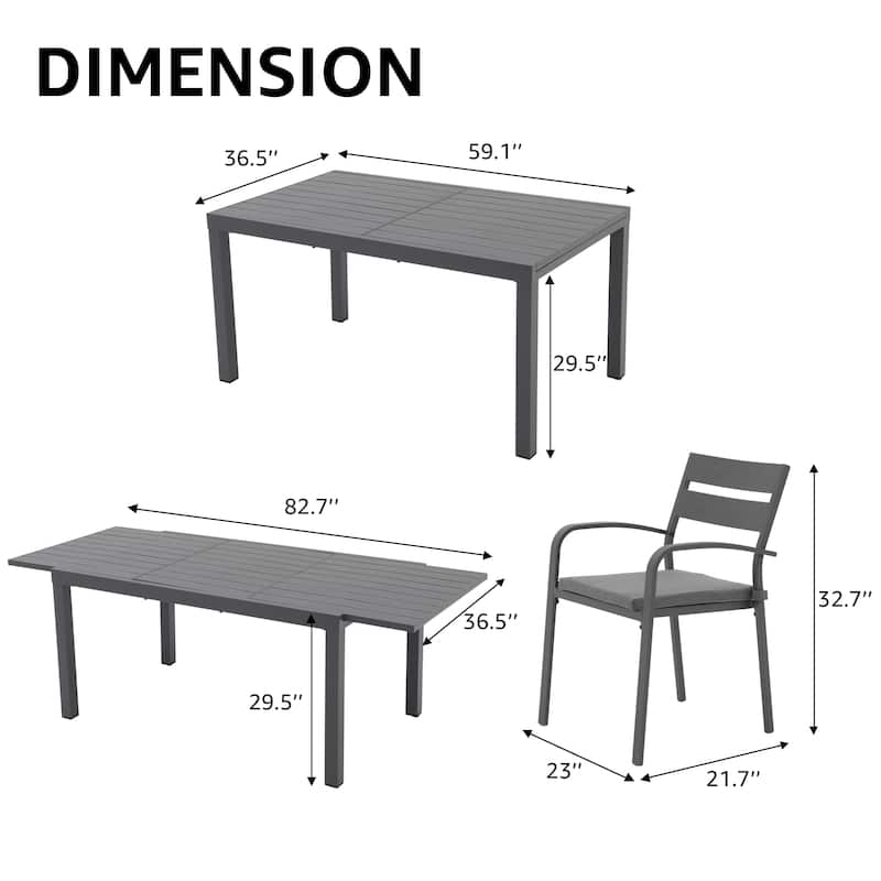 Outdoor 9-piece Aluminum Dining Set Stackable Chairs and Extendable Table