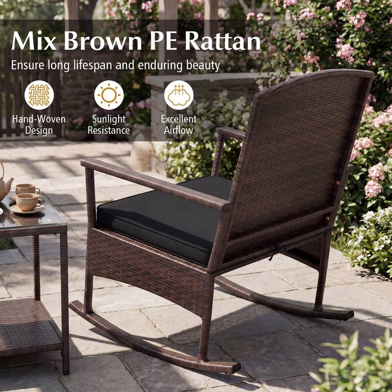 Costway 3 Piece Patio Rocking Set Wicker Rocking Chairs with 2-Tier - See Details