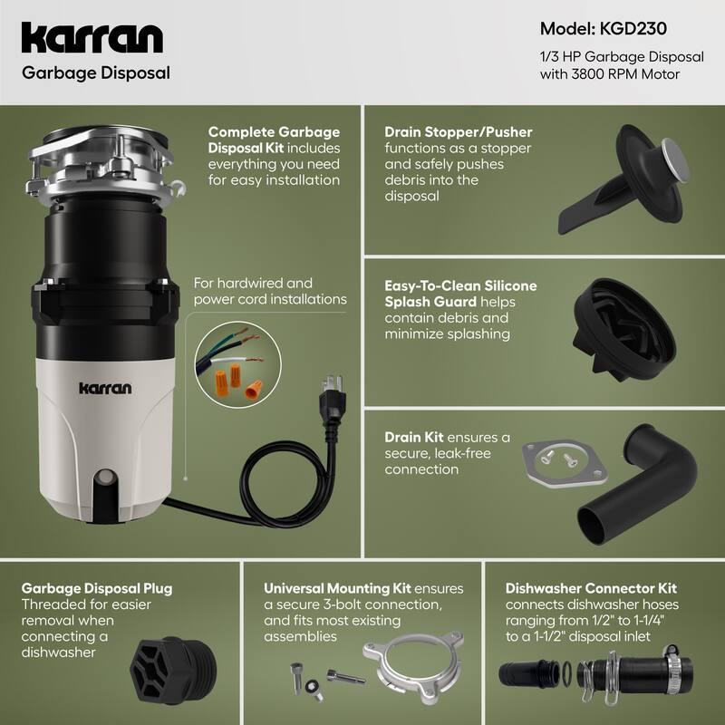 Karran USA KGD230 5/16 HP Continuous Garbage Disposal