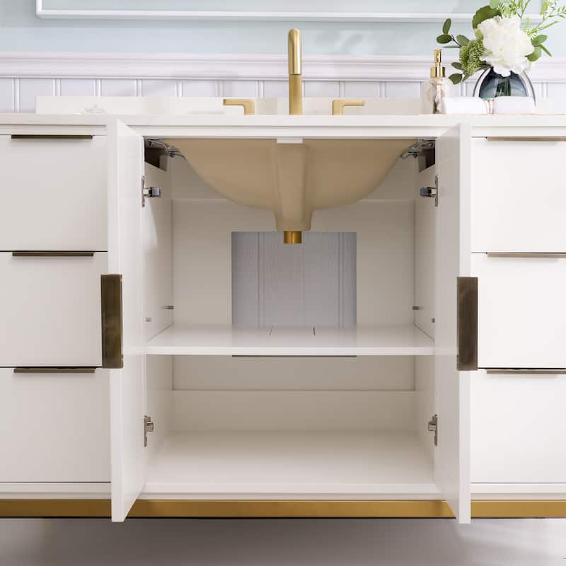 35''H Solid Wood Bath Vanity with Stain-resistant Carrera White Quartz Top and Sink