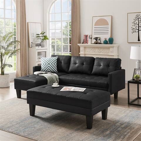 Faux Leather Sectional sofa bed L-shape Sofa Chaise