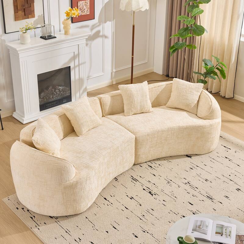 Curved Compressed Sofa with Creative Nordic-style Design - Beige