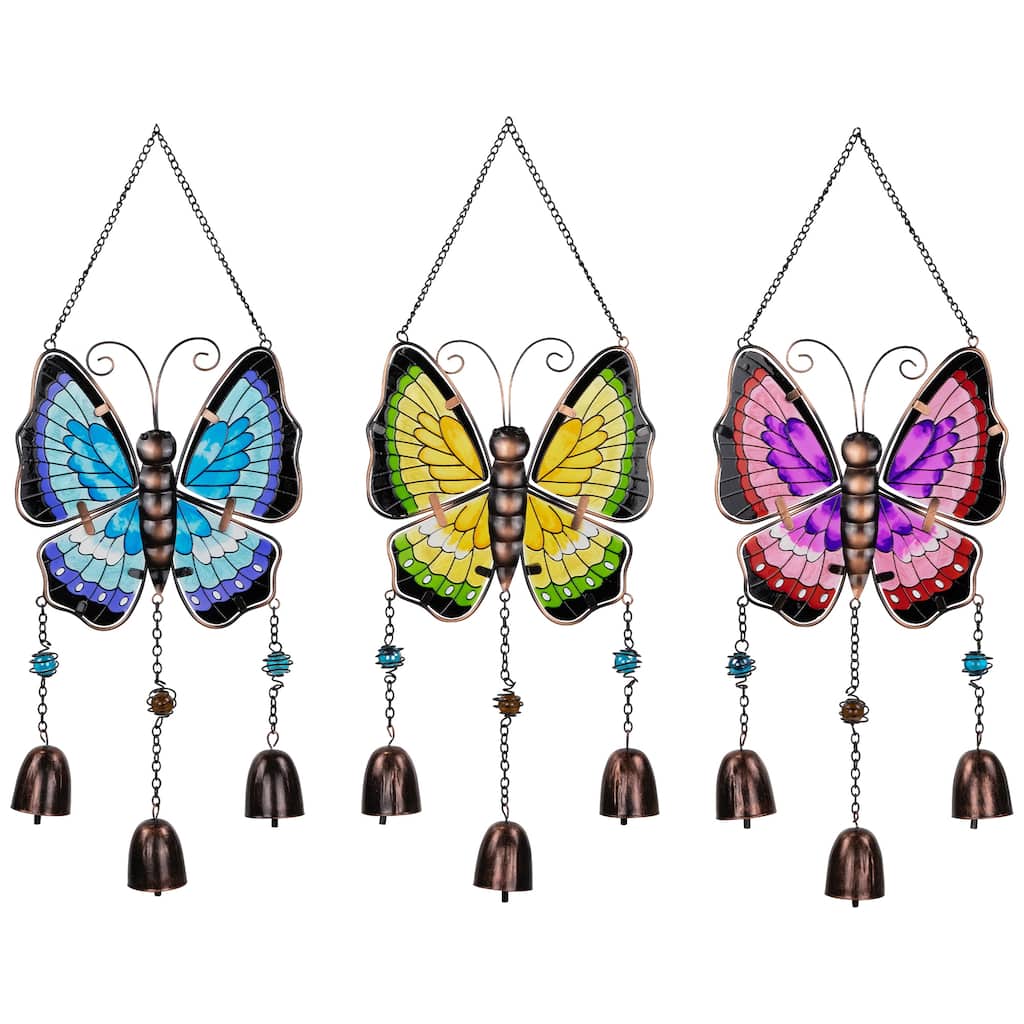 Metal Butterfly Outdoor Garden Suncatcher Windchimes - 21" - Set of 3