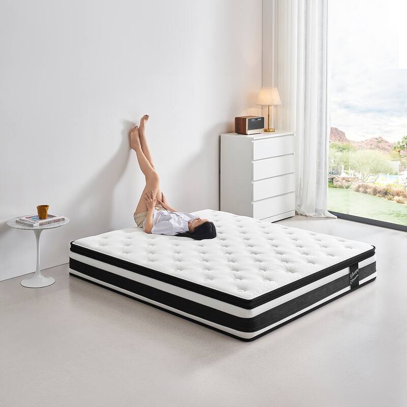 GDFStudio - Elowen 12 Inch Hybrid Memory Foam and Pocket-Spring Mattress with Euro-Top Comfort