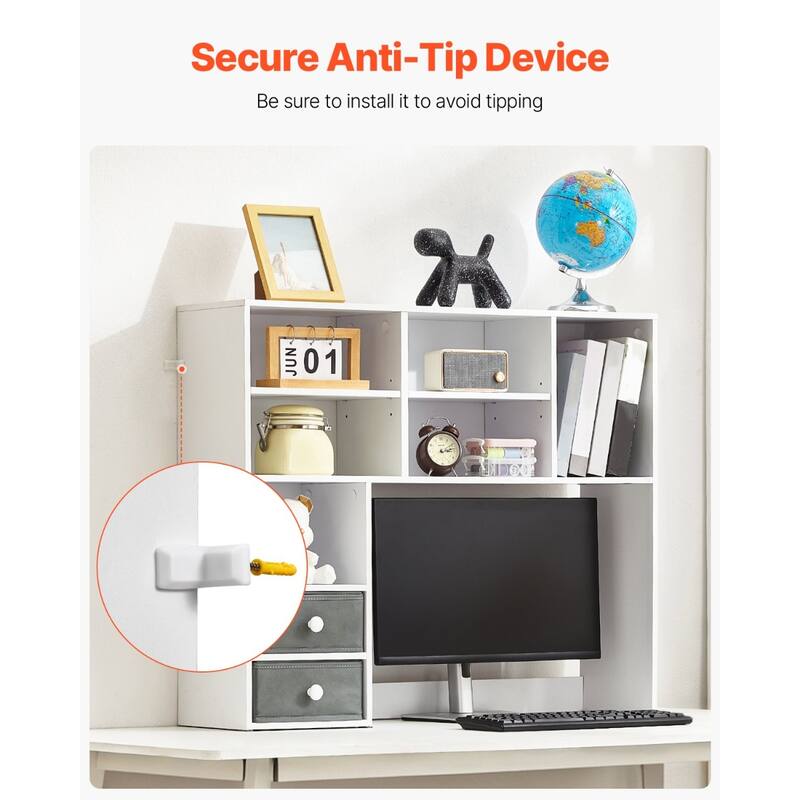 Particle Board Desktop Bookshelf Hutch, 3-Shelf Organizer and Office Storage Rack - 37.0" L x 10.0" W x 31.1" H