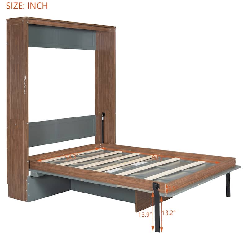 Space-Saving Full Size Murphy Bed with Foldable Desk in Walnut & Gray