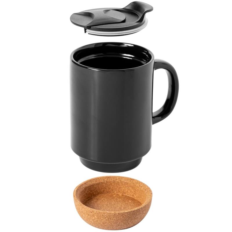Gibson Home Modani 2 Pack Large 16.5 OZ Ceramic Mugs Set with Removable Cork Bottom and Lid