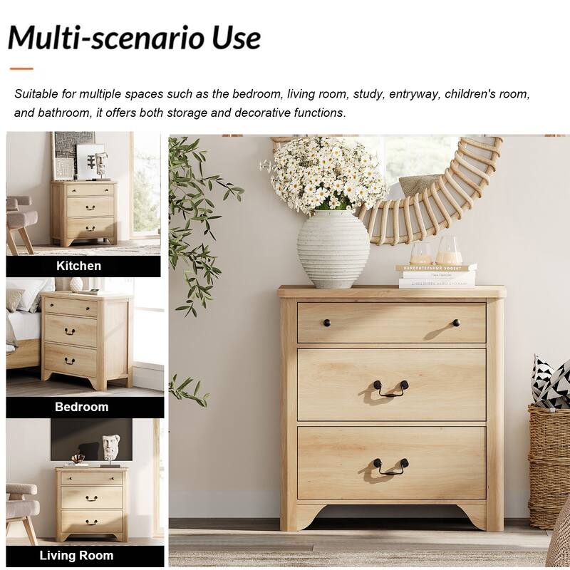 WAMPAT 3 Drawer Dresser for Bedroom, Dresser with Wide Chest, 31.5" White