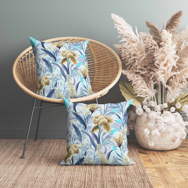 Breezy Buds Faux Suede Reversible Throw Pillow Blue and Beige