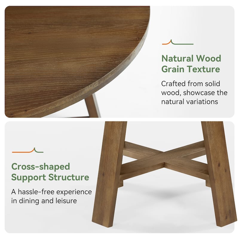 39.4" Round Dining Table, Solid Wood Farmhouse Kitchen Table