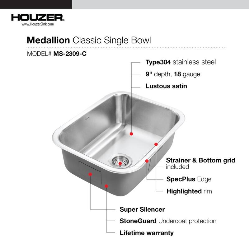 Houzer MS-2309-C Medallion Classic 23-3/16" Undermount Single Basin