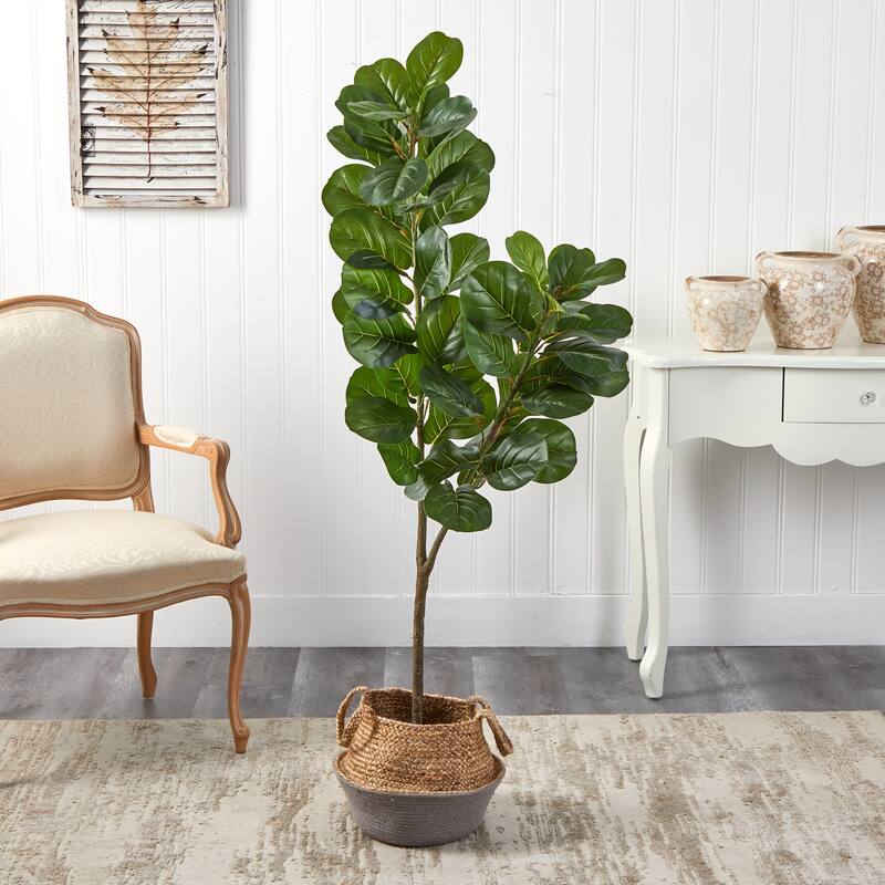 Artificial Fiddle Leaf Fig Tree 4.5ft with Planter - Indoor Fake Plant Home Decor - Green - 51-60 Inches