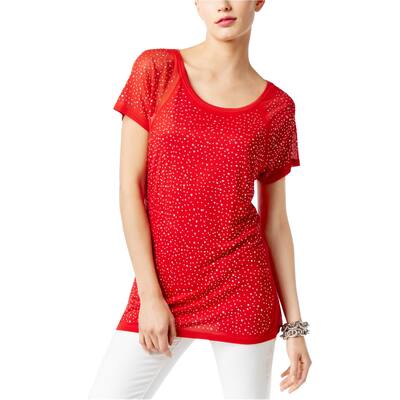 I-N-C Womens Embellished Basic T-Shirt, Red, X-Small