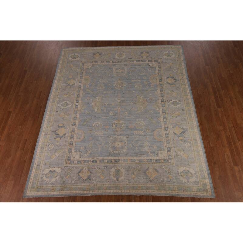 Light Blue Oushak Vegetable Dye Turkish Area Rug Handmade Wool Carpet - 8'5"x 9'11"