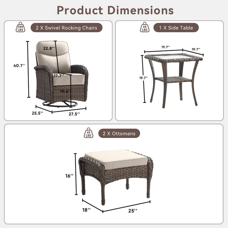 Pocassy Outdoor Wicker Patio Sofa with Swivel Chair Ottoman Sets