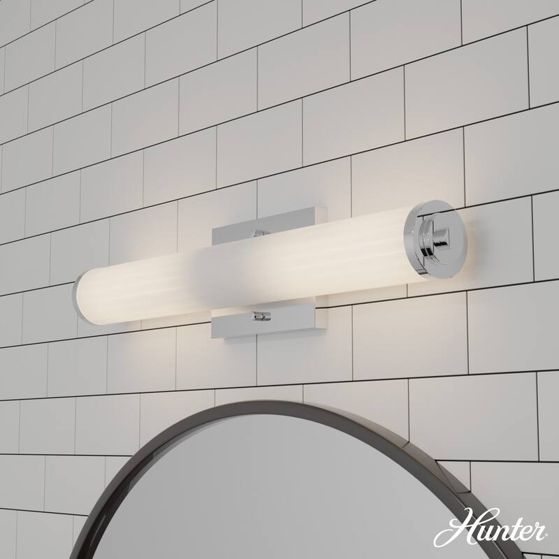 Hunter Holly Grove Bathroom Vanity Wall Light, Art or Shelf Light - Contemporary - Damp Rated! - 24" - Chrome - White Glass