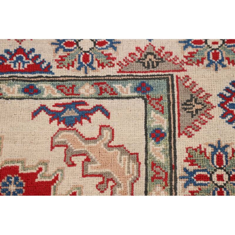 Geometric Kazak Oriental Accent Rug Hand-Knotted Wool Carpet - 3'11" x 5'11"