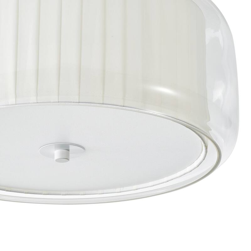 Modern 3-Light Semi Flush Mount Glass Ceiling Light with White Fabric Linen Drum Shade