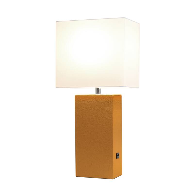 Elegant Designs 21" Modern Leather Wrapped Table Lamp with USB Port, With LED Bulb