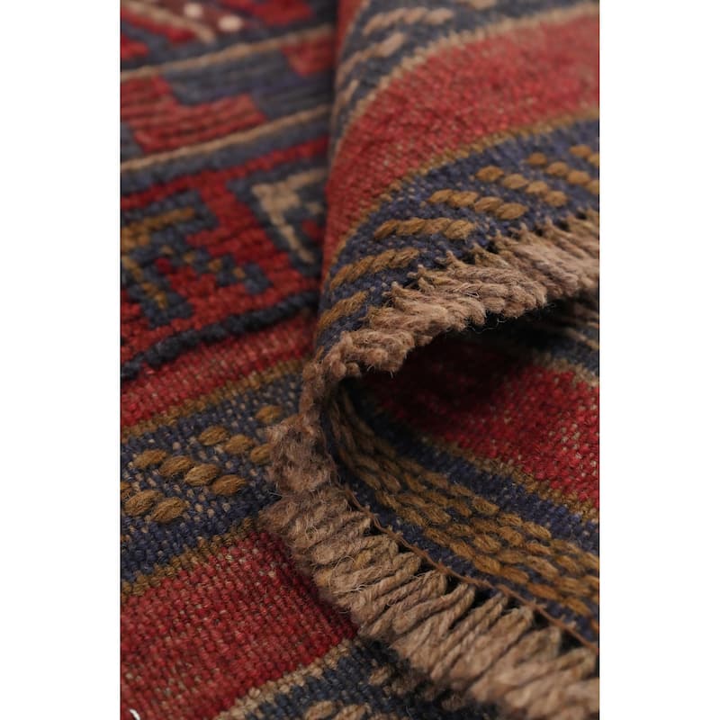 Hand Knotted Oriental 100% Wool Carpet Traditional Tribal Red Balouch Runner Rug - 7' 10'' X 2' 0''