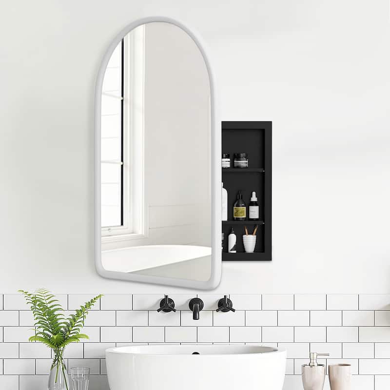 Arched Bathroom Medicine Cabinet with Mirror Wooden Framed Wall Mounted Recessed Cabinets for Bathroom Vanity