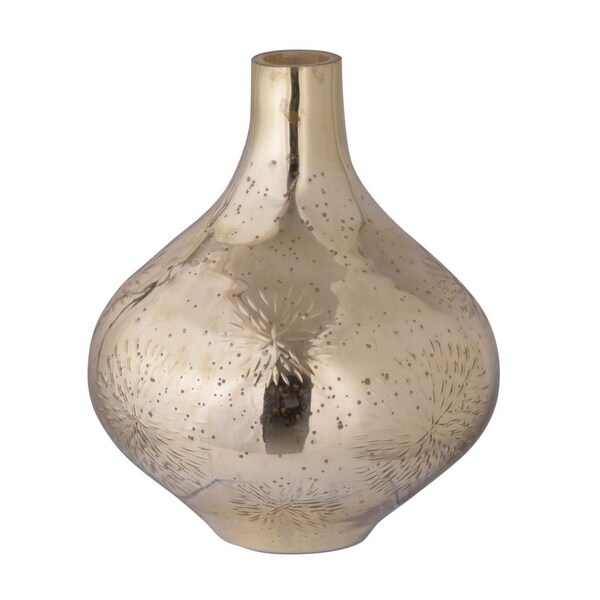 10.5" Gold Glossy Shine Mercury Classic Floral-Cut Vase - N/A
