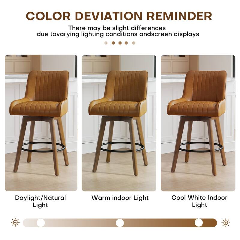 26" Faux Leather Upholstered Wood Swivel Counter Stool Set of 3 or 4 - 38.8"H x 20.5"W x 21.7"D