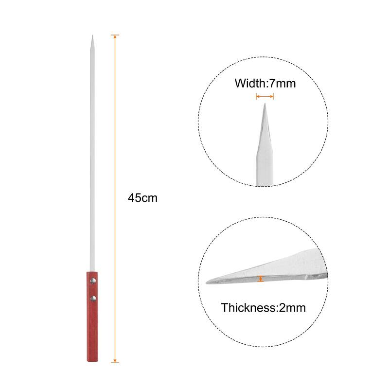 12pcs Kebob Skewers 43.5cmx7mmx2mm Flat Sticks with Wood Handle - Silver