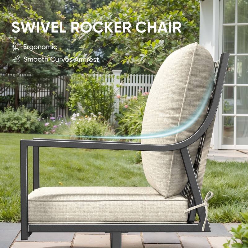 Komodo 3-Piece Outdoor Conversation Set with 2 Rocking Swivel Chairs and Side Table