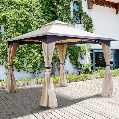 Outsunny 10' x 10' Soft Top Outdoor Canopy Patio Gazebo with 2-Tier Roof, Mesh Netting Sidewalls, & Steel Frame