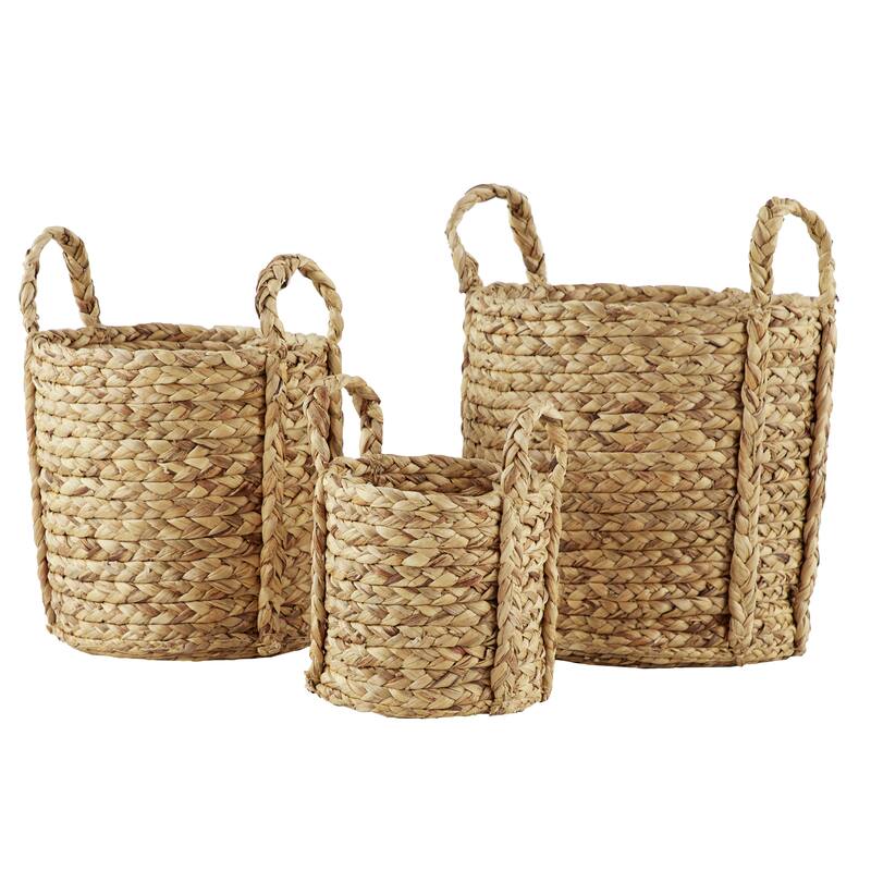 Seagrass Handmade Woven Storage Basket with Extended Handles - Set of 3 Brown - Roche River Decor - 15"W x 15"L x 20"H