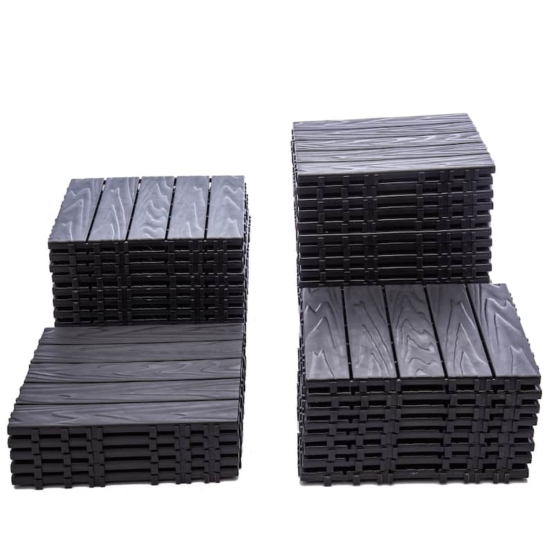 76-Pack 11.42"x11.42" Interlocking Deck Tiles，68.80 Sq.Ft 3D Wood Grain Plastic Flooring ， Waterproof & Moisture-Proof
